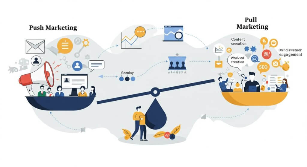 プル型マーケティングとプッシュ型マーケティングの基本的な違い